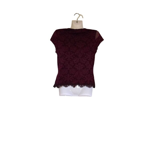 Babydoll Petite Burgundy Y2K Whimpsygoth Grunge Lace Overlay Cap Sleeve Top - PM - Picture 3 of 9